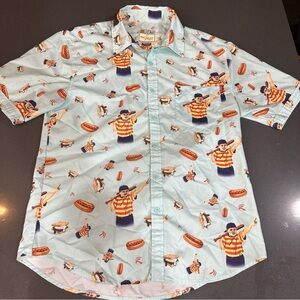 RSVLTS Shirt Mens M Blue The Sandlot Great Hambino Button Up AOP Short Sleeve